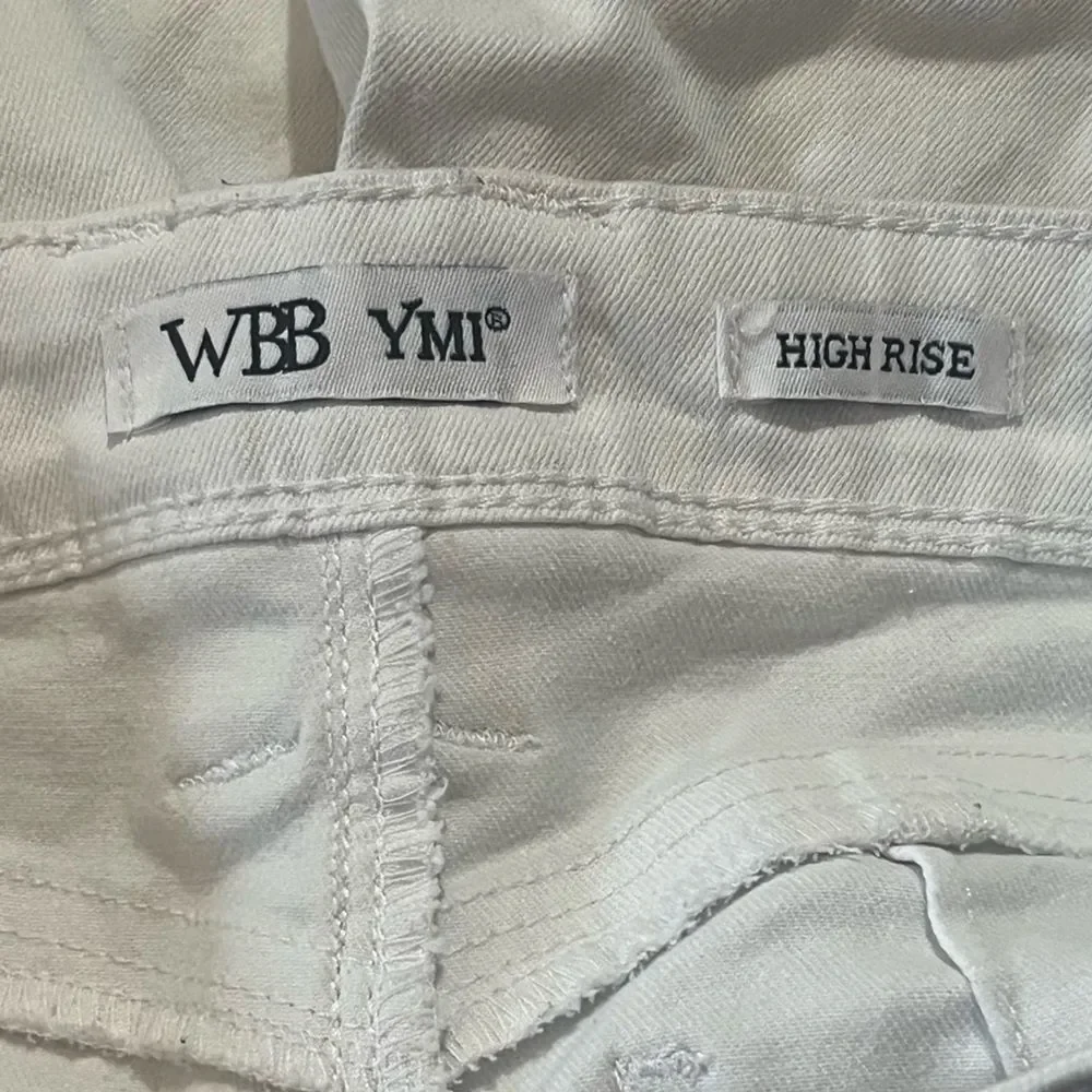 YMI High Rise Distressed Denim Jean Shorts White Size 26